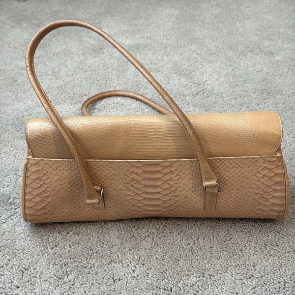Brahmin Satchel | tan Embossed Leather | Structured Top Handle Bag - Picture 8 of 13